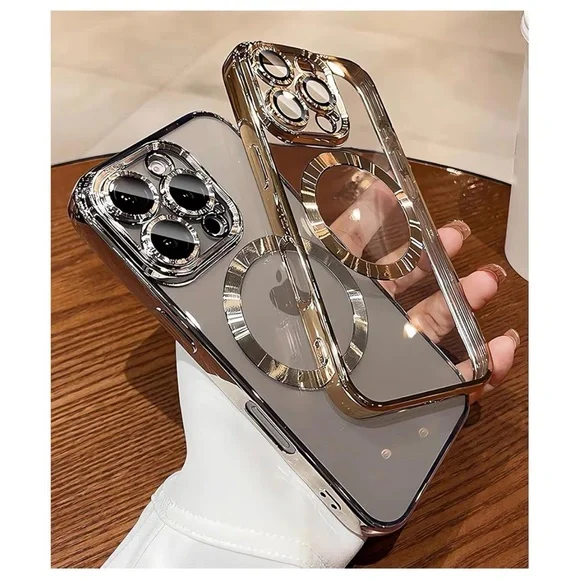 Luxury MagSafe Case for iPhone 15 Pro Max Gold Electroplated Cover Lens - Picture 2 of 5